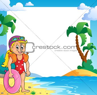 Beach theme frame with girl swimmer