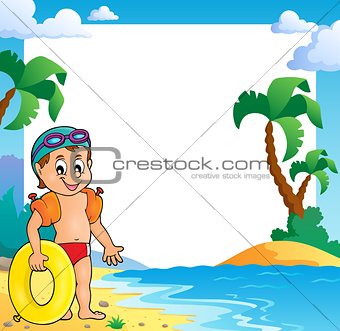 Beach theme frame with small swimmer