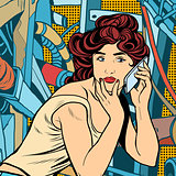 Modern woman phone background industrial landscape