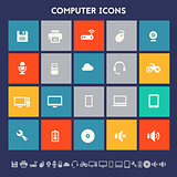 Computer icon set. Multicolored square flat buttons