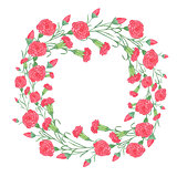 Watercolor carnation wreath with red flower. 
