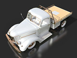 Old restored pickup. Pick-up in the style of hot rod. 3d illustration. White car on a black background.