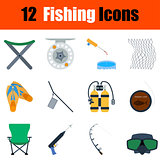 Flat design fishing icon set