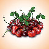Many cherries on colorful background.