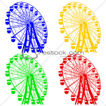 Silhouette atraktsion colorful ferris wheel. Vector illustration
