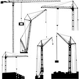 Set of black hoisting cranes isolated on white background. Vector illustration