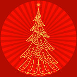 Christmas fir tree on red