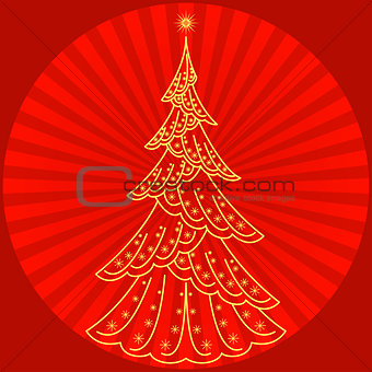 Christmas fir tree on red