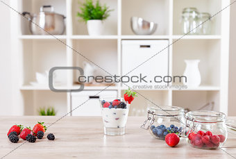 Delicious and healthy yoghurt with fresh berries