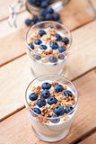 Nutritious and healthy yoghurt with blueberries and cereal