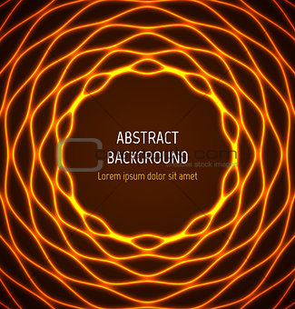 Abstract orange circle wavy border background with light effects