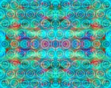Symmetrical pattern of circles on a rainbow background