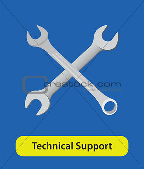 technical support vector symbol sign with wrench and blue background
