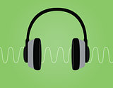 headphone noise signal sound wave vector illustration with green background