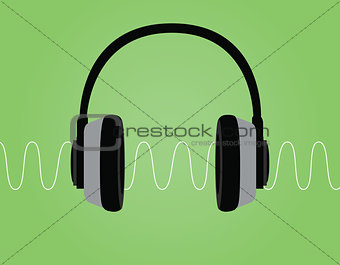 headphone noise signal sound wave vector illustration with green background