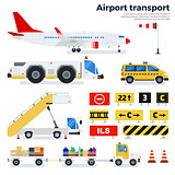 Different airport transport on white background