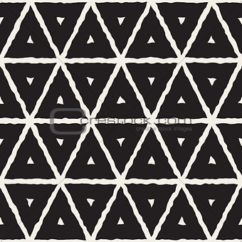 Vector Seamless  Hand Painted Line Geometric Triangle Grid Pattern