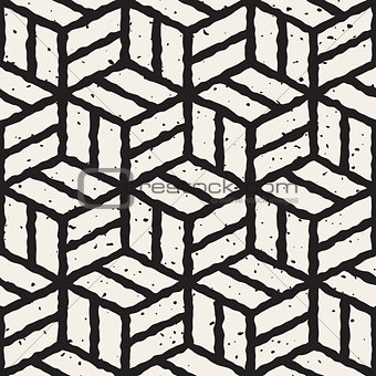 Vector Seamless  Hand Painted Line Geometric Cubic Pavement Pattern
