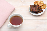 Cup of tea and various cookies