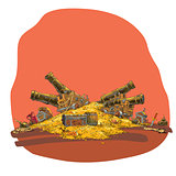 Treasure of gold coins and pirate cannon