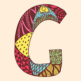 Vintage monogram G. Doodle colorful alphabet character