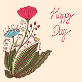 Happy day. Vintage colorful background with ancient flowers like portulaca