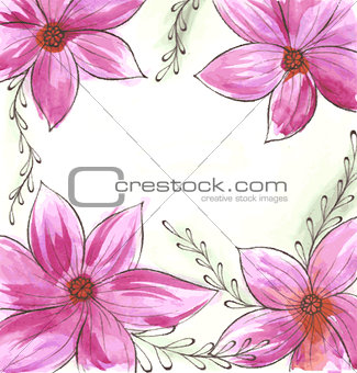 Vintage watercolour background with ancient flowers like magnolia and branches