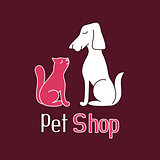 Cat and dog are best friends, sign for pet shop logo