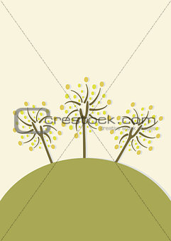 Decorative trees background with doodle tree