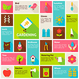 Flat Design Vector Icons Infographic Spring Gardening Concept