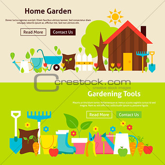 Home Gardening Tools Flat Website Banners Set