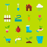 Spring Garden Flat Objects Set with Shadow