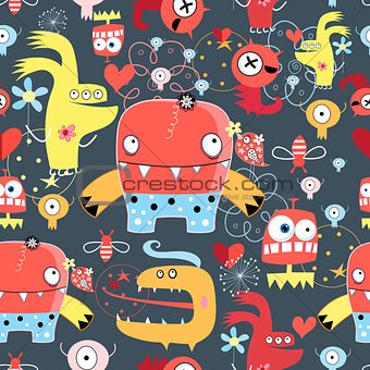 Seamless graphic pattern of amusing monsters