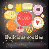 Bright background with different cookies 