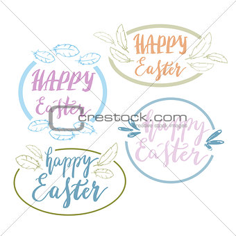 Hand written Happy Easter phrases .Greeting card text templates with design elements