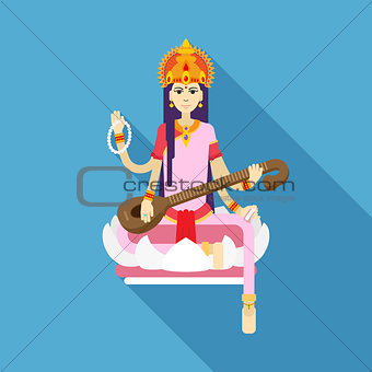 Hindu Goddess Saraswati flat