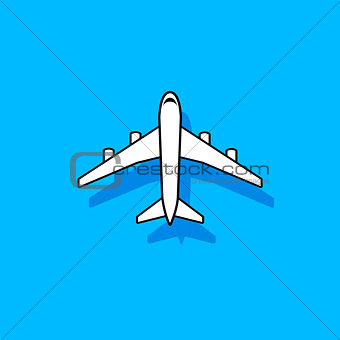 White vector plane flying over blue sky