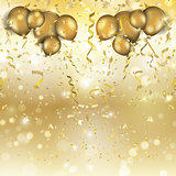 Gold balloons and confetti background 