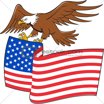American Bald Eagle Carrying USA Flag Cartoon