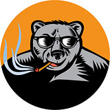 Black Bear Sunglasses Cigar Circle Woodcut