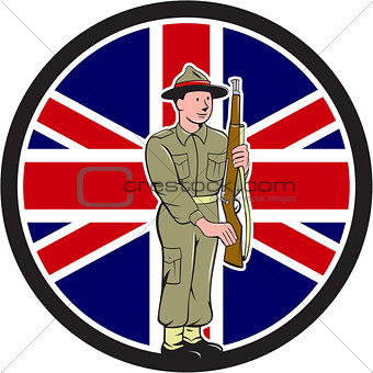 British World War II Soldier Union Jack Flag Cartoon