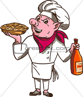 Pig Cook Pie Wine Bottle Cartoon