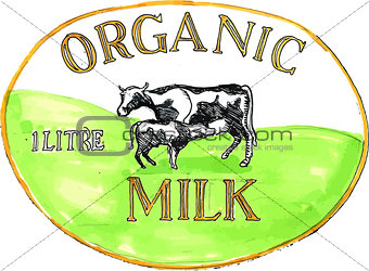 Cow Organic Milk Label Drawing