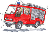 Red Fire Truck Fireman Caricature