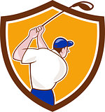 Golfer Swinging Club Crest Cartoon