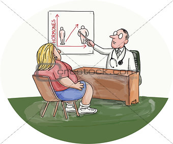 Obese Woman Patient Doctor Caricature