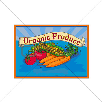 Organic Produce Crop Harvest Label Watercolor
