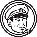 Sea Captain Pipe Smoke Circle Black and White