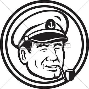 Sea Captain Pipe Smoke Circle Black and White