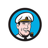 Smiling Sea Captain Smoking Pipe Circle Retro